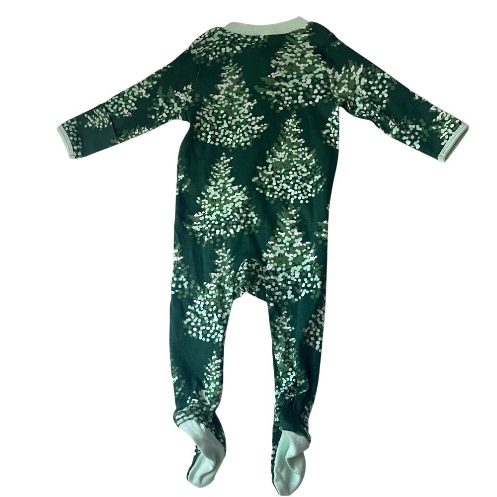 Honest Baby Clothing Organic Cotton Green Christmas Tree Bodysuit Pajamas, 3-6M - Picture 4 of 6